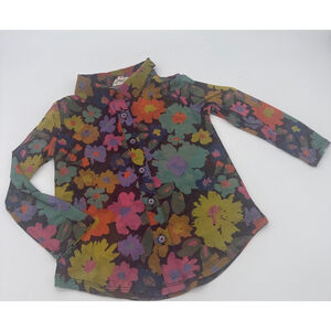 FINDING FOXTALE Stretch Mesh Long Sleeve Top 3T Black Multi-color Floral